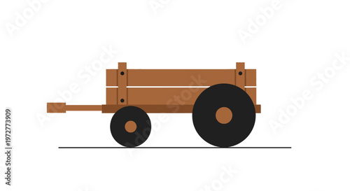 Rustic wooden cart in minimalist flat design on white background