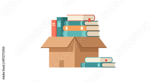 Books in cardboard box - minimalist stack for moving or storage