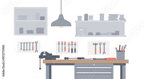 Organized workshop with tools in minimalist design