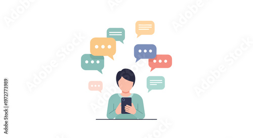 Person engaging with colorful chat bubbles on smartphone