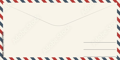 Airmail Envelope frame images with strips. International vintage letter border. Retro air mail postcard with blue and red stripes. Empty classic postal frame. Vector illustration.modern