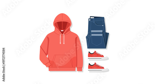 Casual outfit essentials with hoodie, jeans, and sneakers