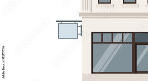 Elegant flat design of urban building facade with blank sign
