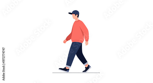 Casual urban walk: modern flat style illustration of a young man