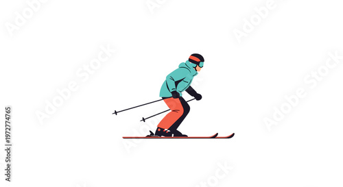 Flat design skier in motion on winter adventure