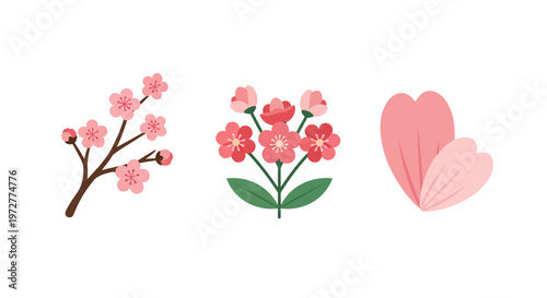 Elegant blossom designs featuring cherry blossoms, floral bouquets, and petals