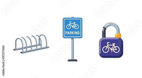 Bicycle parking essentials: rack sign and lock in modern design