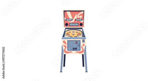 Retro pinball machine with colorful detailing