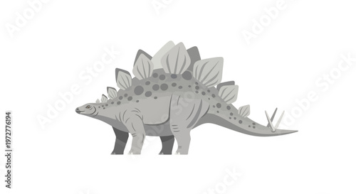 Gray stegosaurus silhouette with plates and spikes on white background