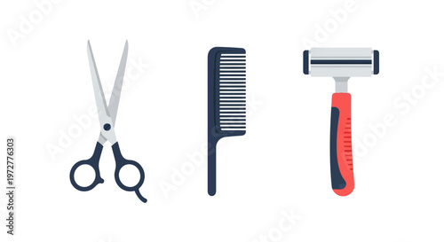 Hairdressing tools set: scissors comb razor for stylish grooming