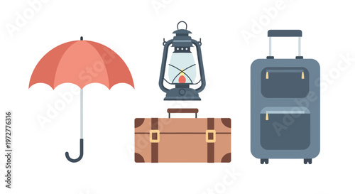Travel essentials: umbrella lantern suitcase and luggage
