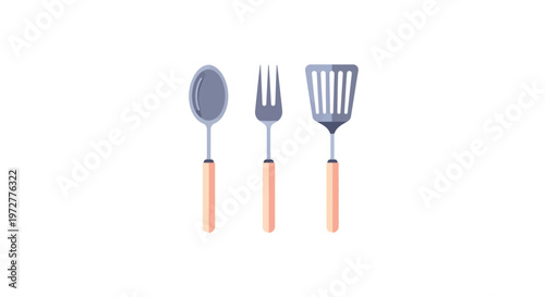 Minimalist kitchen utensils isolated on white background