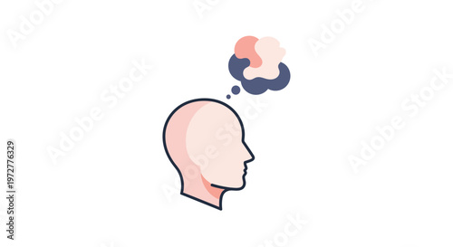 Thoughtful profile silhouette with abstract cloud elements