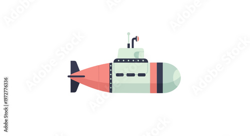 Colorful flat submarine on white background with minimalist design