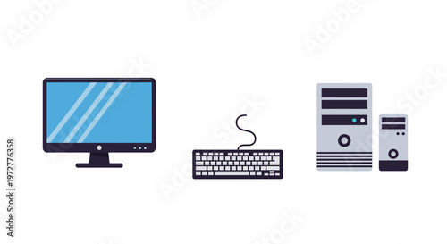 Modern computer setup with monitor keyboard and desktop tower