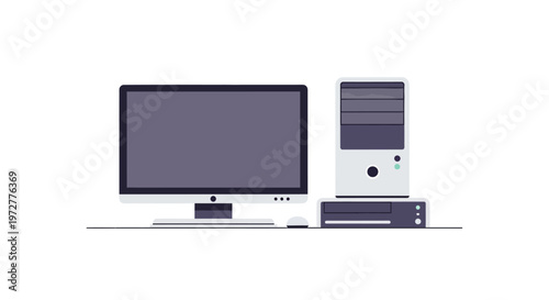 Modern desktop computer setup with tower and monitor