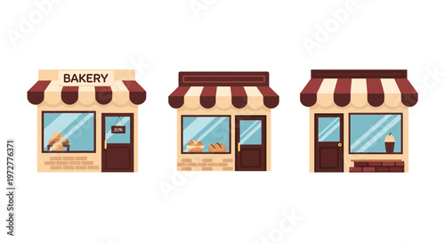 Charming bakery shops with striped awnings and fresh breads