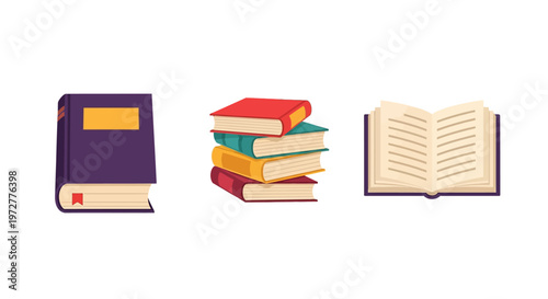 Colorful collection of books in diverse arrangements