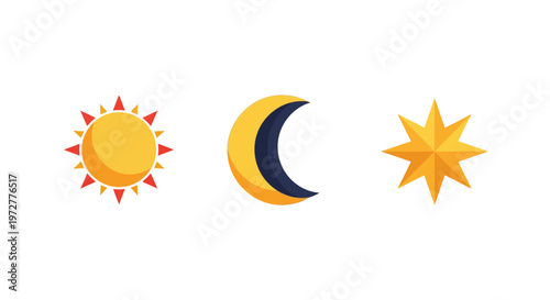 Sun moon and star: flat style day and night icons collection