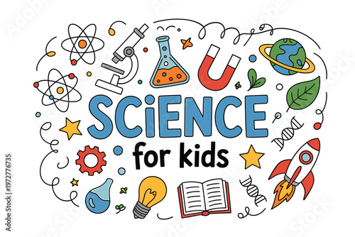Colorful science doodles and illustrations for children s educational materials