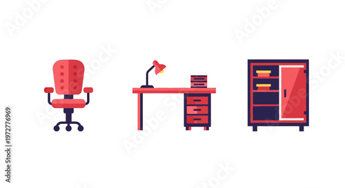 Modern office furniture set with chair desk and cabinet