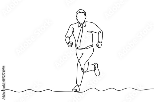 A single line drawing depicts a businessman energetically running forward