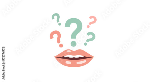 Pop art lips with colorful question marks on white background