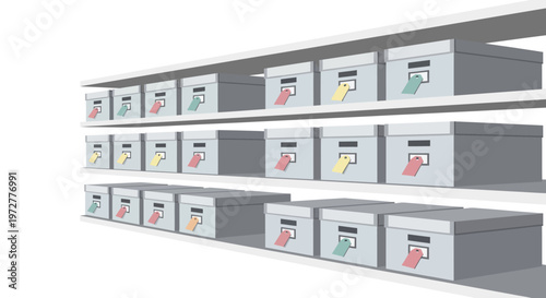 Organized storage boxes on shelves