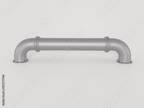 Canvas Print Silver metal pipeline section with bolted flanges and elbow joints isolated on w