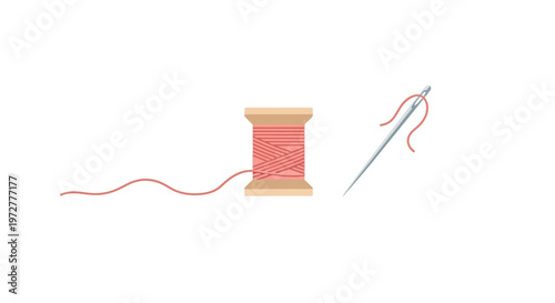 Thread and needle minimalist design with sewing elements for crafts