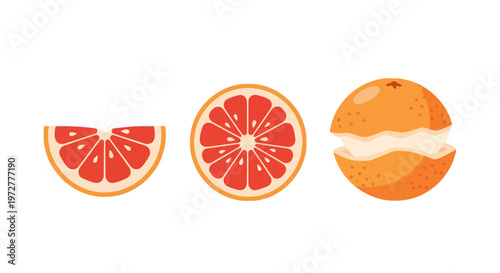Fresh citrus fruits in minimalist design: grapefruit and orange slices