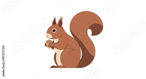 Cute cartoon squirrel holding acorn on white background