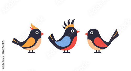 Colorful geometric birds in flat minimalist style