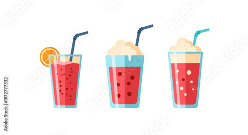 Refreshing summer drinks with bright colors and straws