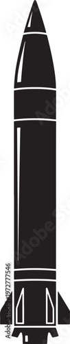 Silhouette of a single missile or rocket standing vertically with missile system with rocket engine with missile battery with missile defense