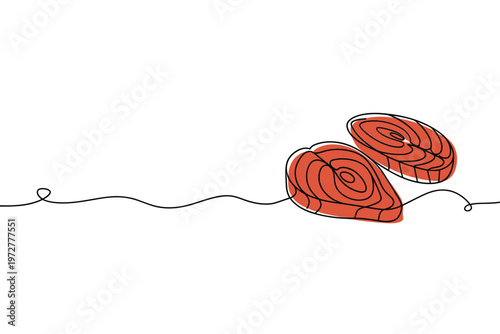 Minimalist line drawing of two salmon fillets with swirling details