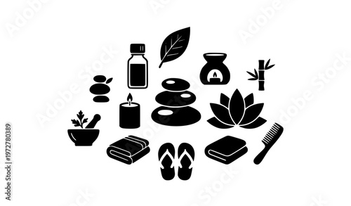 Spa silhouette vector collection with wellness icons for beauty salon and relaxation branding
