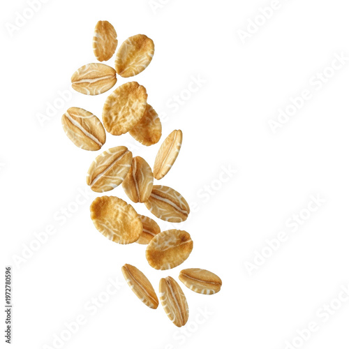 Oat flakes falling isolated on transparent background