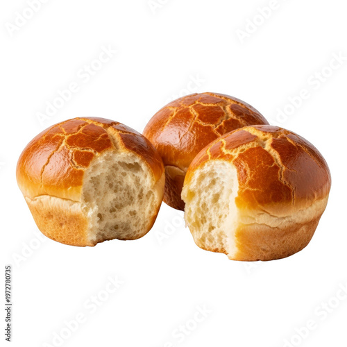 Three tiger bread rolls isolated on transparent background