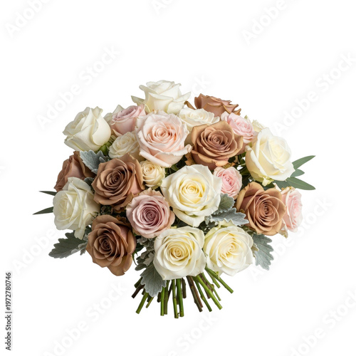 Bouquet of roses in various pastel and neutral colors