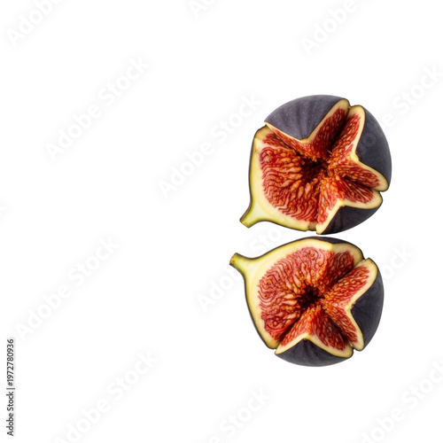 Two halves of a ripe fig on transparent background
