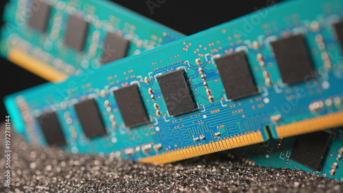 Photos RAM memory sticks module macro view, computer hardware