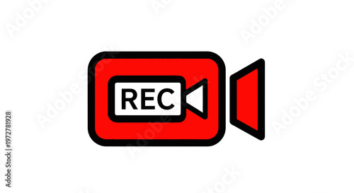 Modern Red Video Camera Icon with REC Symbol, Recording Symbol