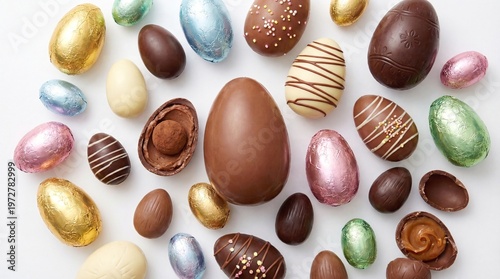 Delicious Assortment of Chocolate Easter Eggs on a White Background