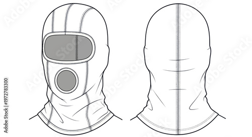 Balaclava Mask Front and Back View Fashion Flat Sketch