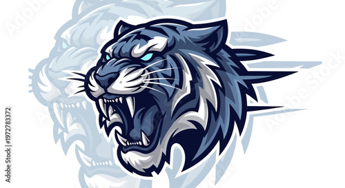 Fierce Roaring Blue Tiger Mascot Head Vector Illustration for Sports Team or Gaming Logo