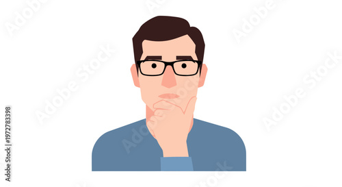 Thoughtful Man with Glasses Vector Illustration Pondering an Idea or Problem Solving