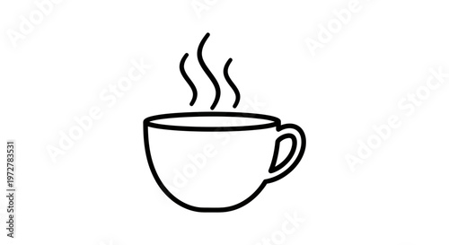 Minimalist hot drink icon featuring a steaming coffee cup or tea mug, vector line art isolated on white background.