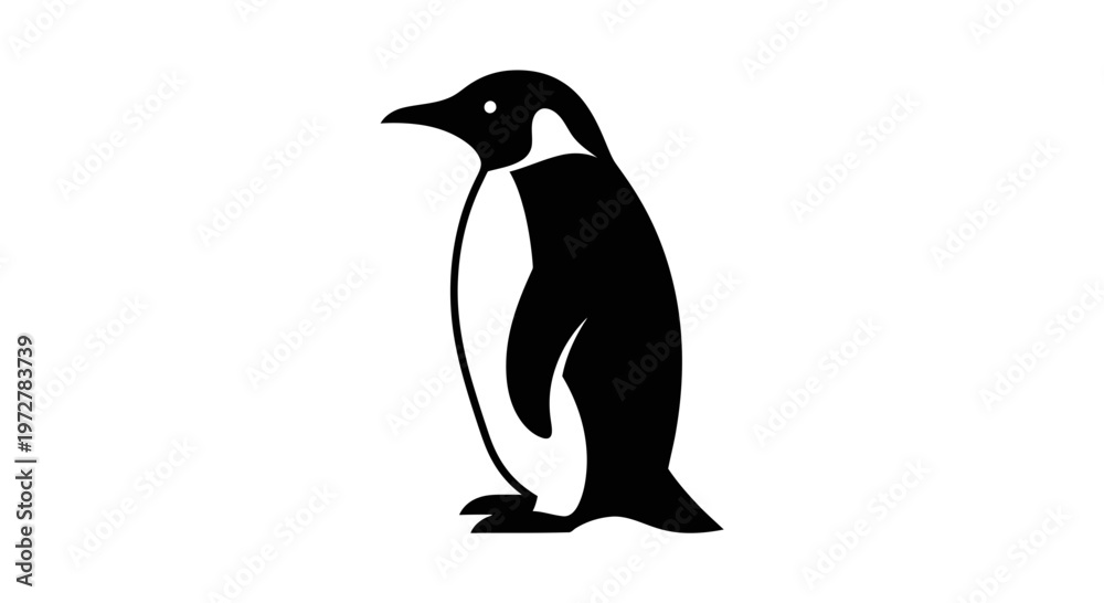 Obraz premium Minimalist Black and White Penguin Vector Illustration Silhouette Isolated on White Background