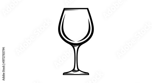 Minimalist Wine Glass Vector Illustration - Black and White Line Art Icon for Bar, Restaurant, and Wine Tasting Events